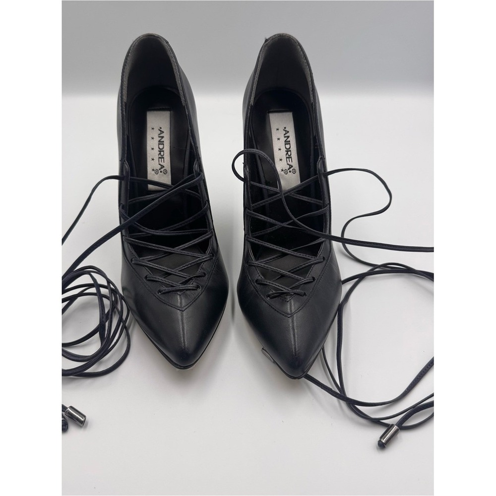 ❤️ ANDREA Navy Blue Lace-Up Pointed Toe Stiletto Pumps US 5.5 - Picture 3 of 14
